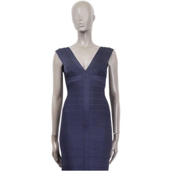 Herve Leger v-neck sleeveless bandage mini dress midnight blue navy sz XS EUC - Picture 2 of 8